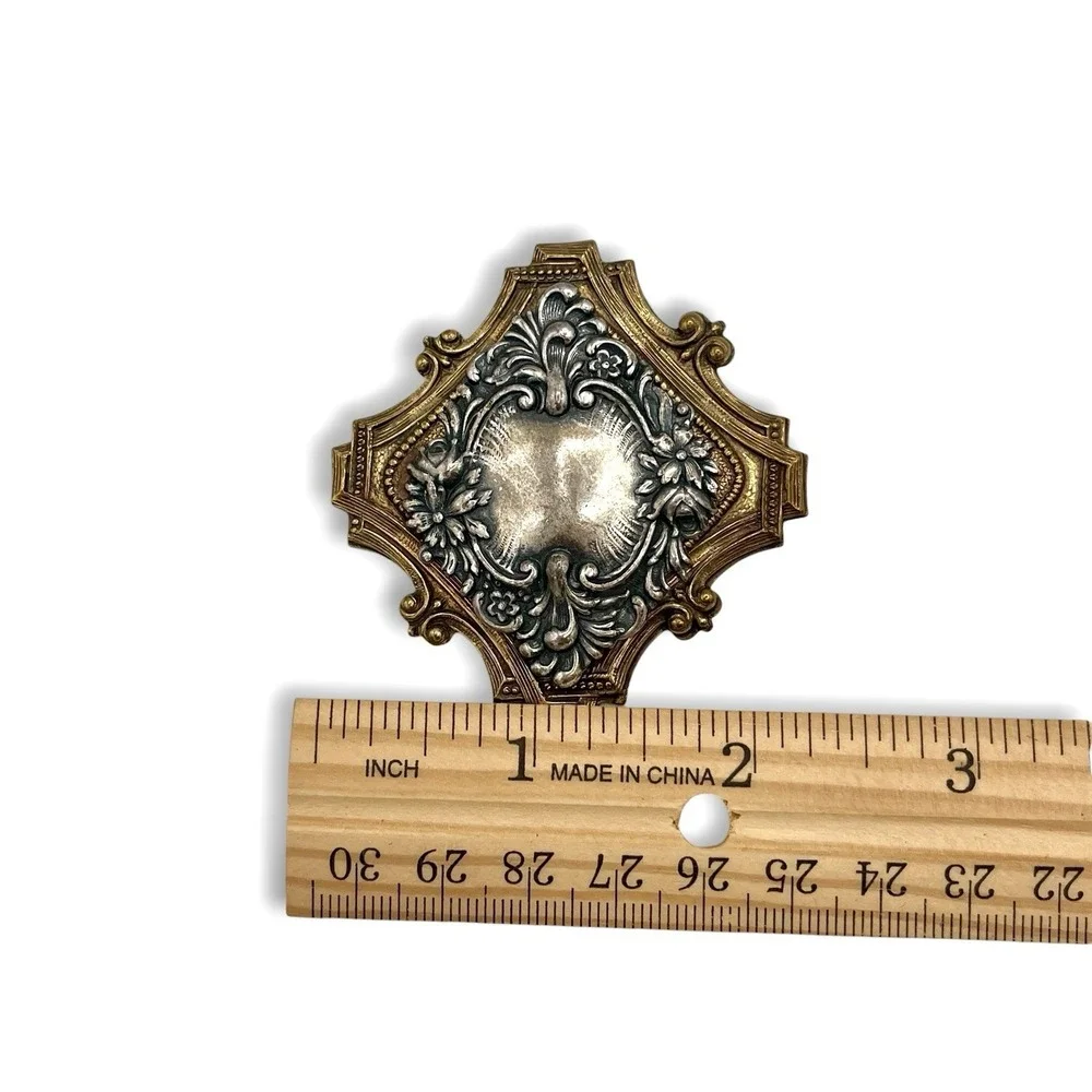 Vintage Repousse Victorian Art Nouveau Ornate Brooch  Pendant Gold Silver